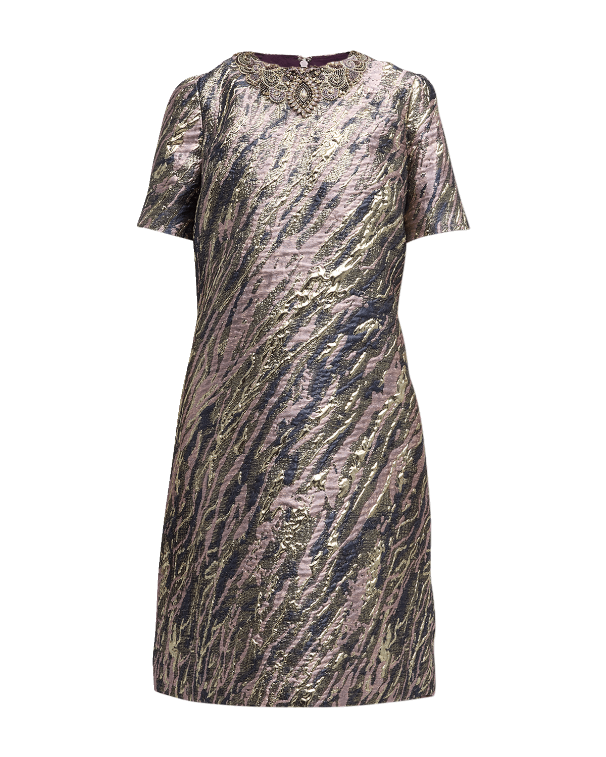 Rickie Freeman for Teri Jon Beaded Metallic Jacquard Shift Dress