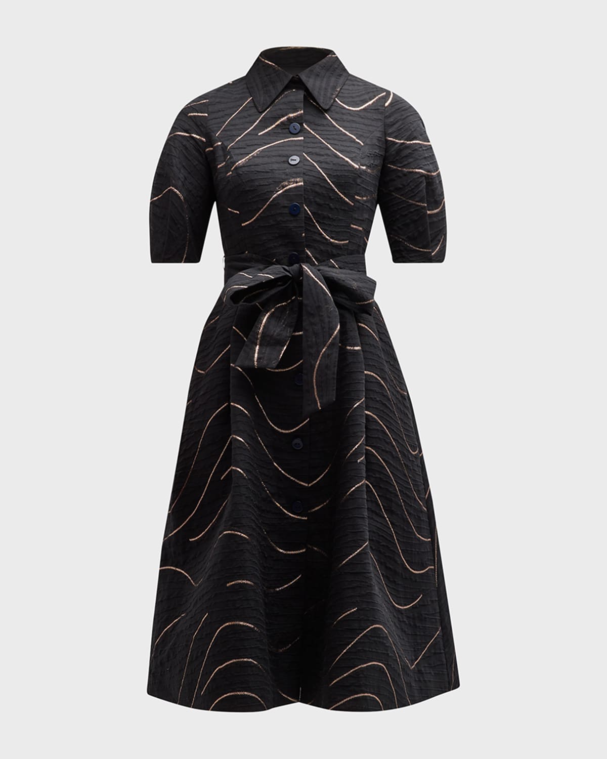 Rickie Freeman for Teri Jon Embroidered Puff-Sleeve Midi Shirtdress