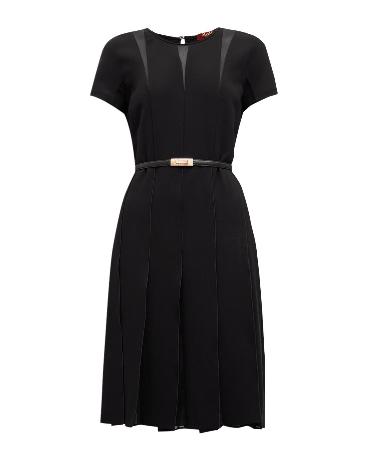 Max Mara Studio Papaia Pleated Belted Illusion-Inset Midi Dress