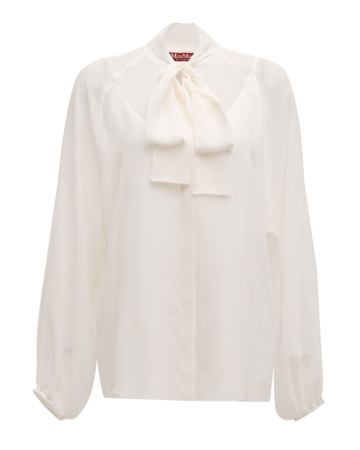 Max Mara Studio Fascino Tie-Neck Split-Sleeve Silk Blouse