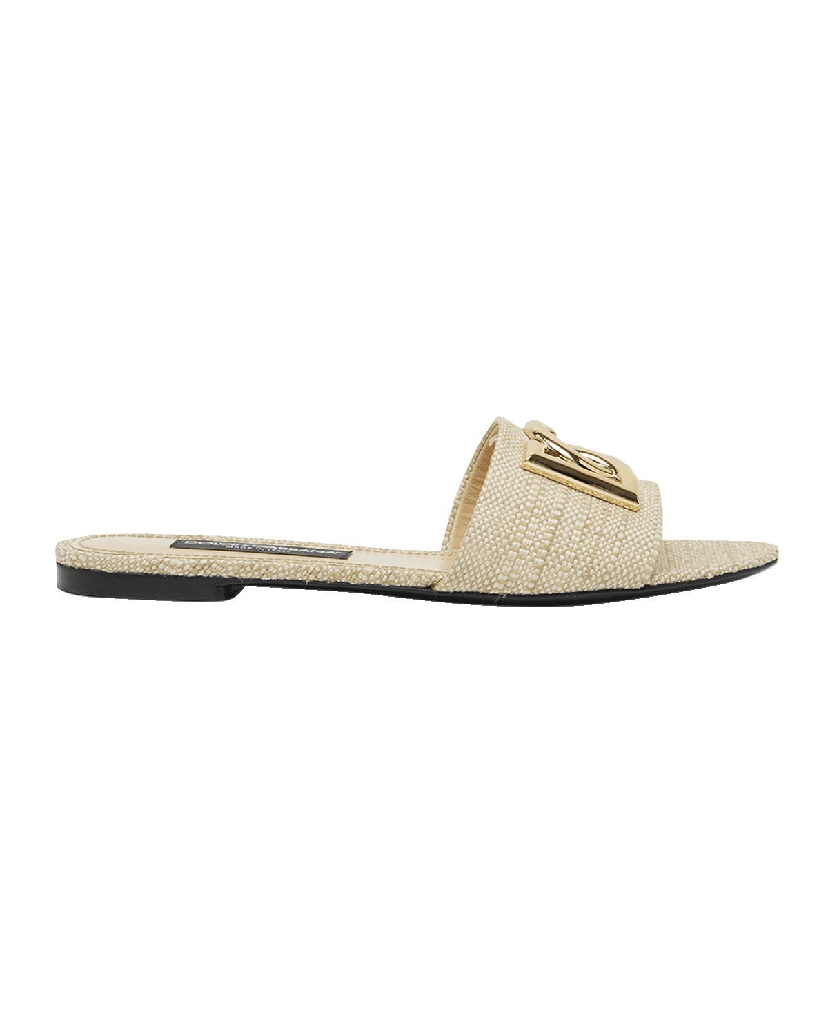 Dolce&Gabbana Raffia DG Medallion Flat Slide Sandals