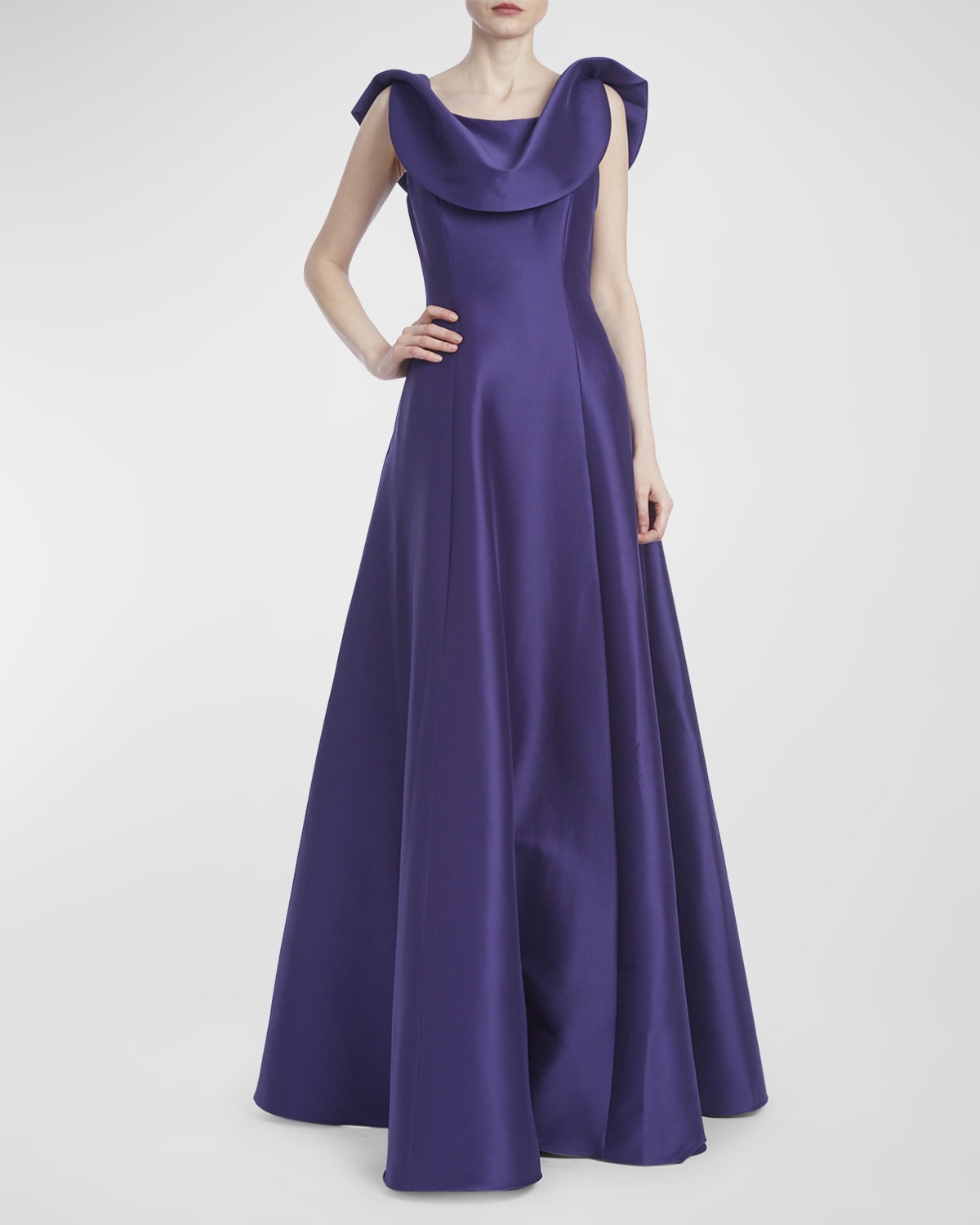 Badgley Mischka Collection Sleeveless Draped Cowl-Neck Gown