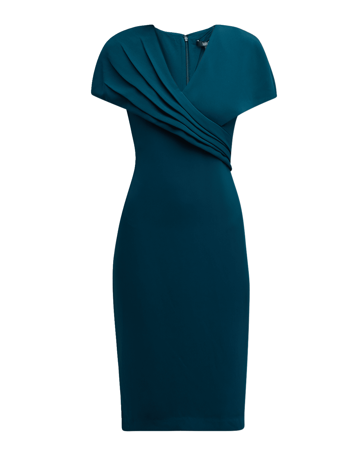 Badgley Mischka Collection Pleated Cape-Sleeve Bodycon Midi Dress