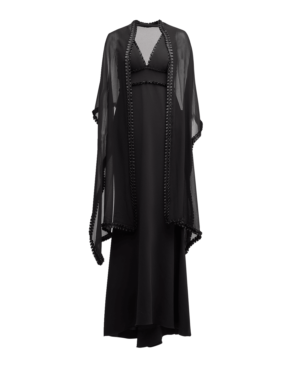 Badgley Mischka Collection Ribbon-Trim Deep V-Neck Trumpet Gown