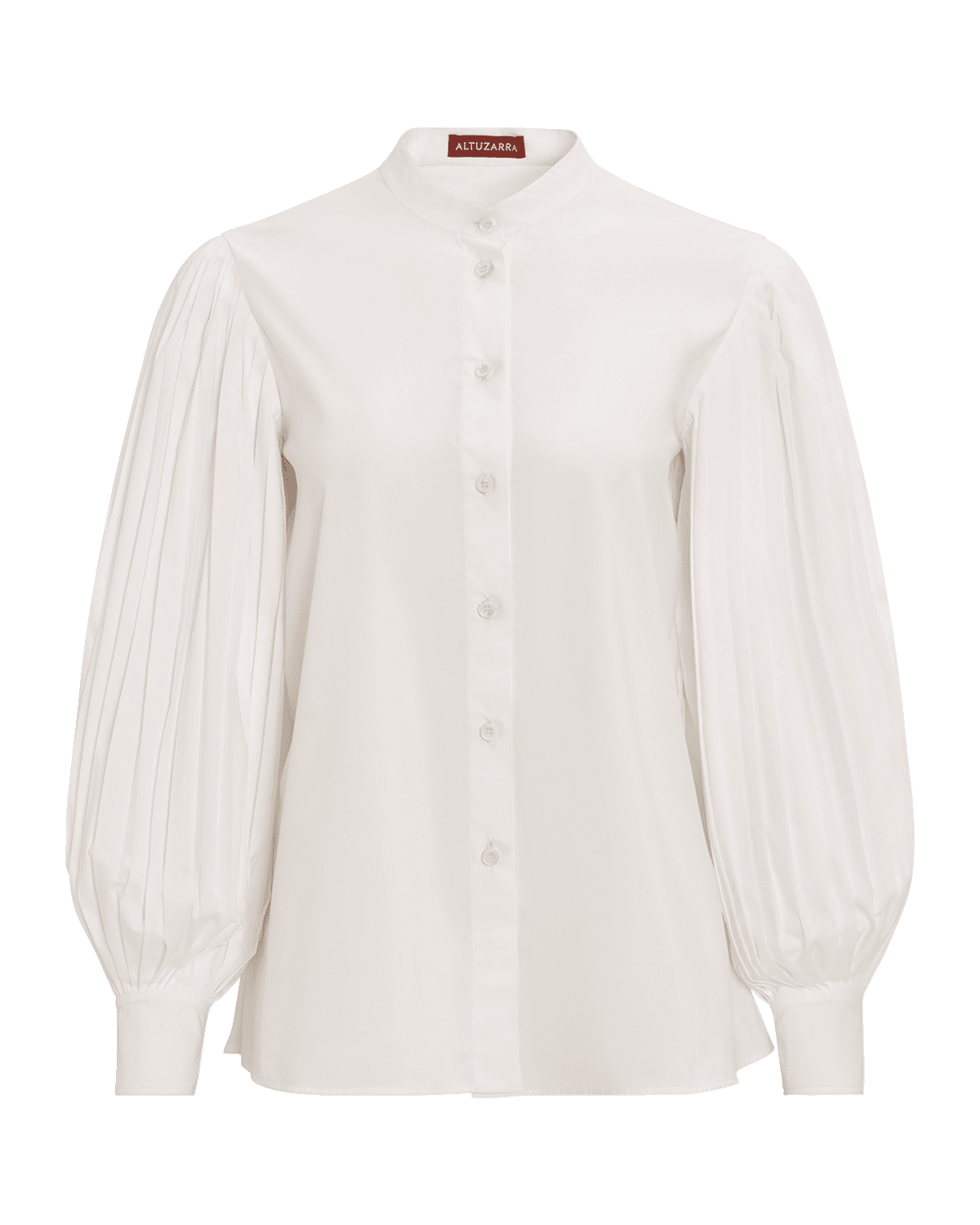 Altuzarra Patsy Pleated Blouson-Sleeve Collared Top