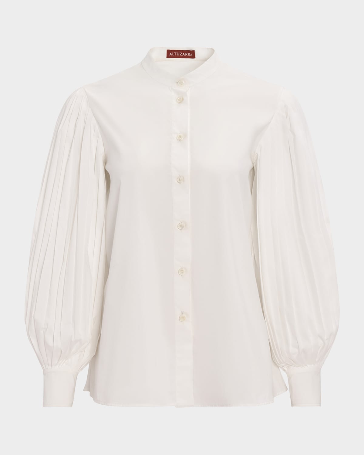 Altuzarra Patsy Pleated Blouson-Sleeve Collared Top