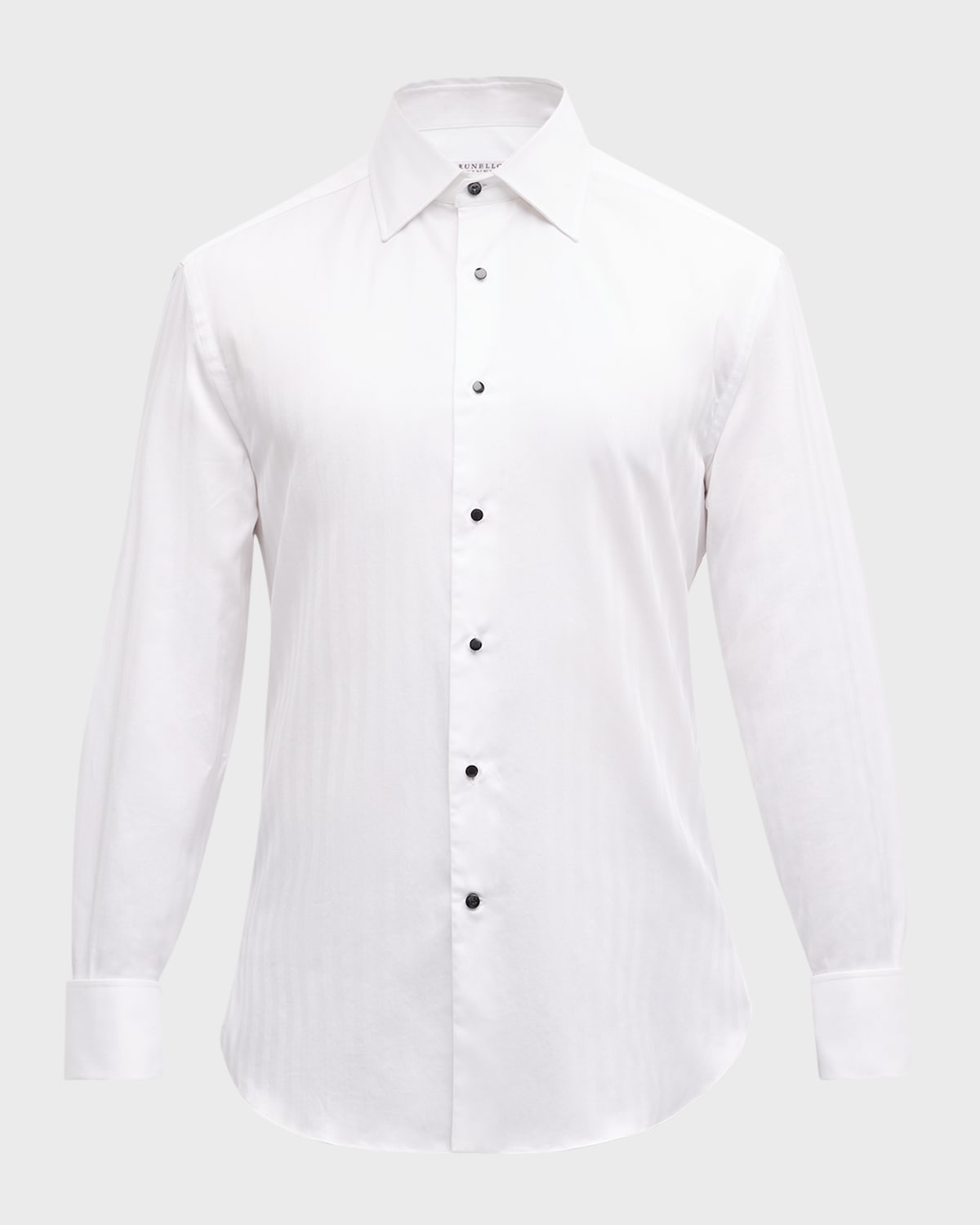 Brunello Cucinelli Men's Chevron Cotton Dress Shirt With Studs