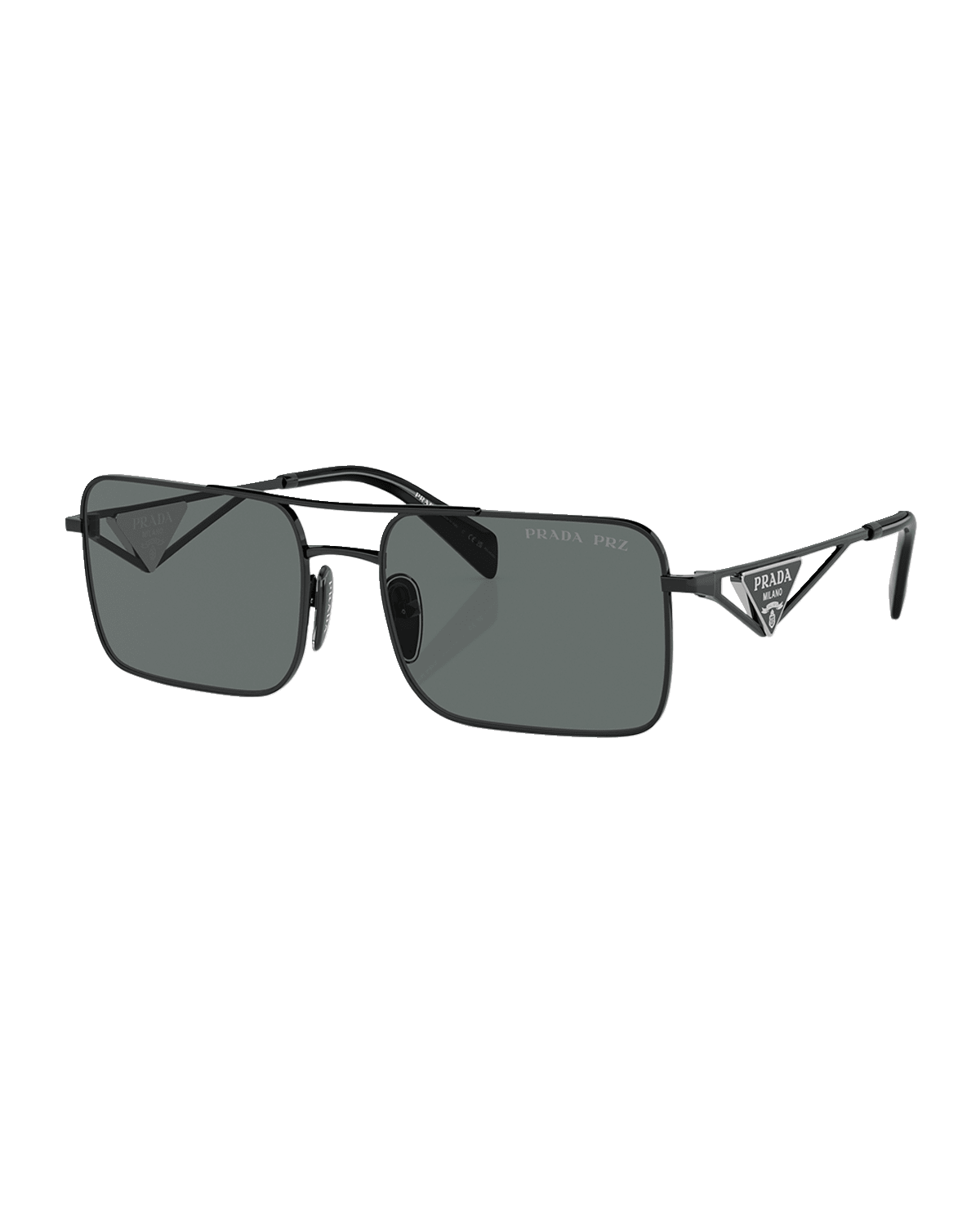 Prada Men's Triangle Logo Steel Rectangle Sunglasses