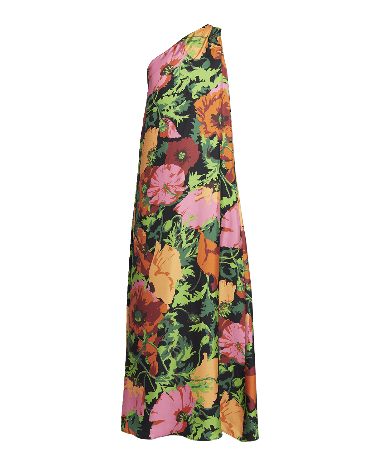 La DoubleJ Roy Floral One-Shoulder Maxi Silk Twill Dress
