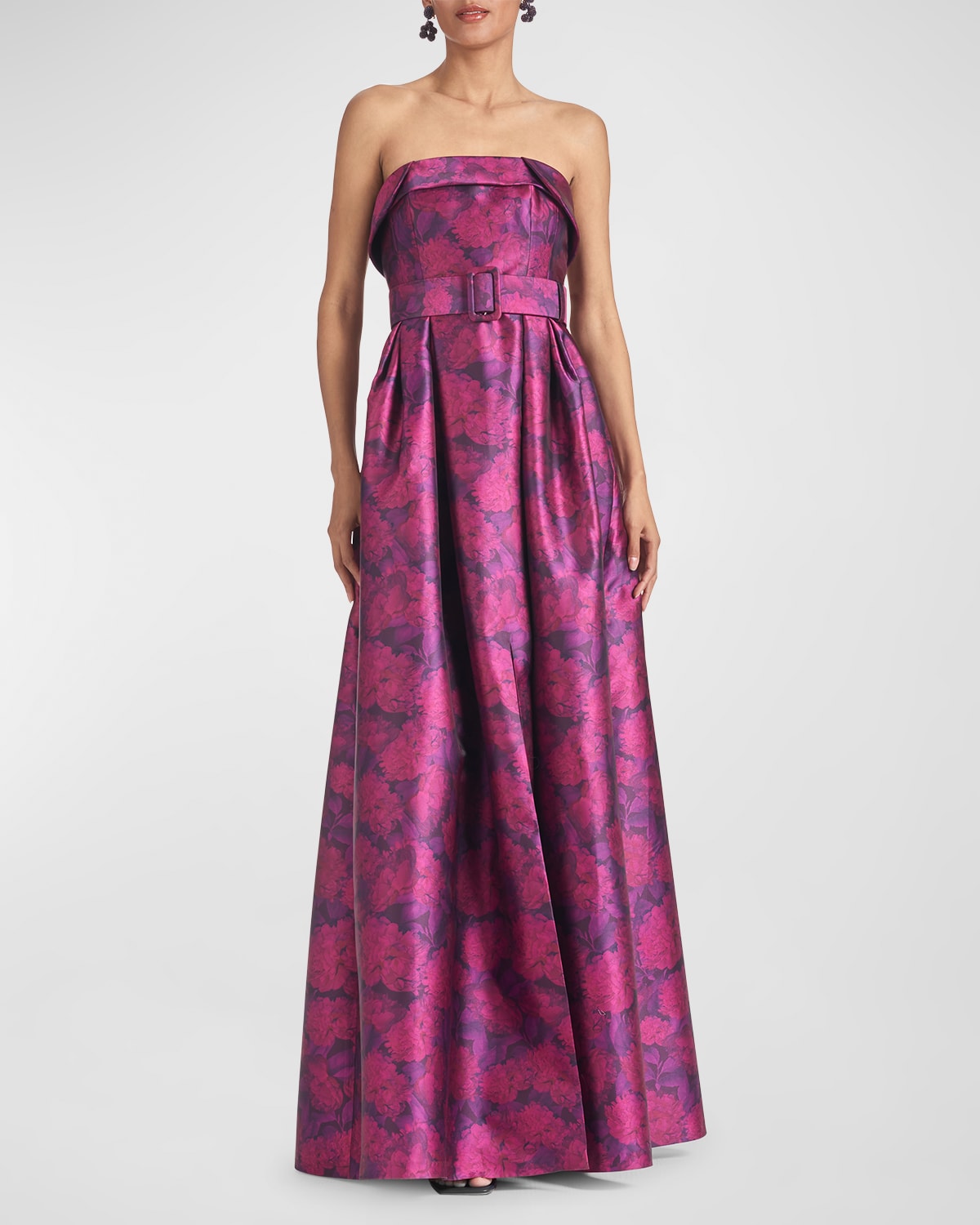 Sachin & Babi Brielle Strapless Floral-Print Mikado Gown