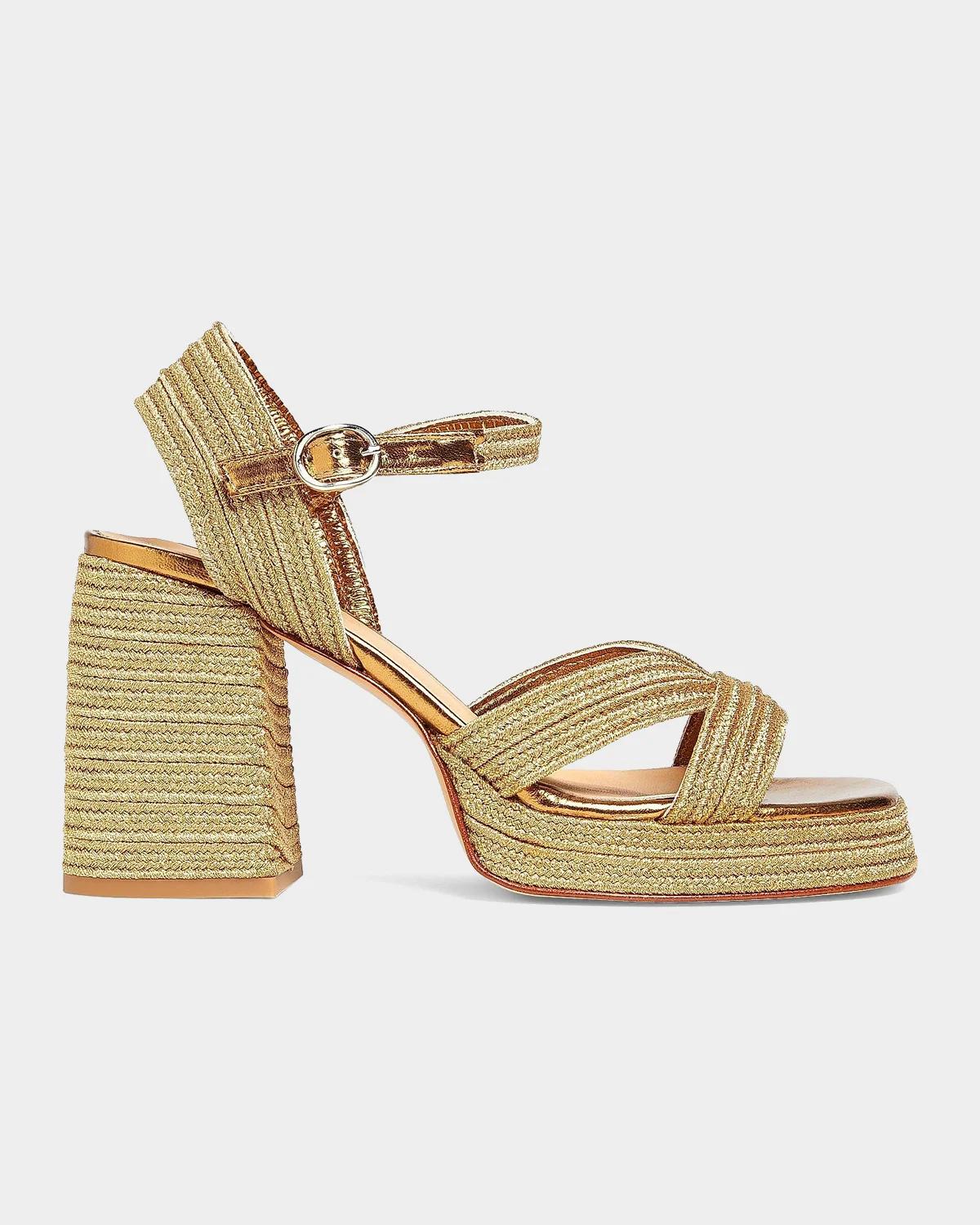 Castañer Valle Metallic Raffia Platform Sandals