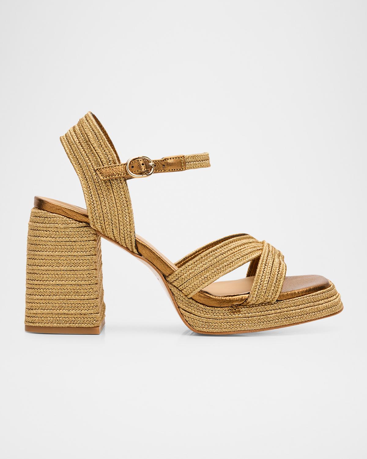Castañer Valle Metallic Raffia Platform Sandals