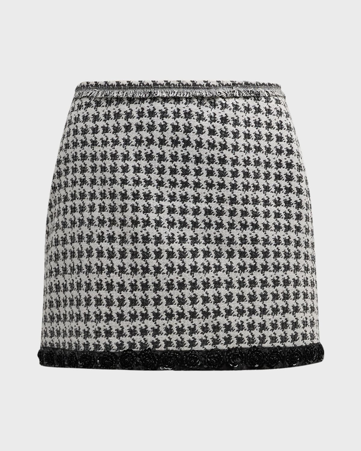 Le Superbe Rosebud Houndstooth Tweed Mini Skirt
