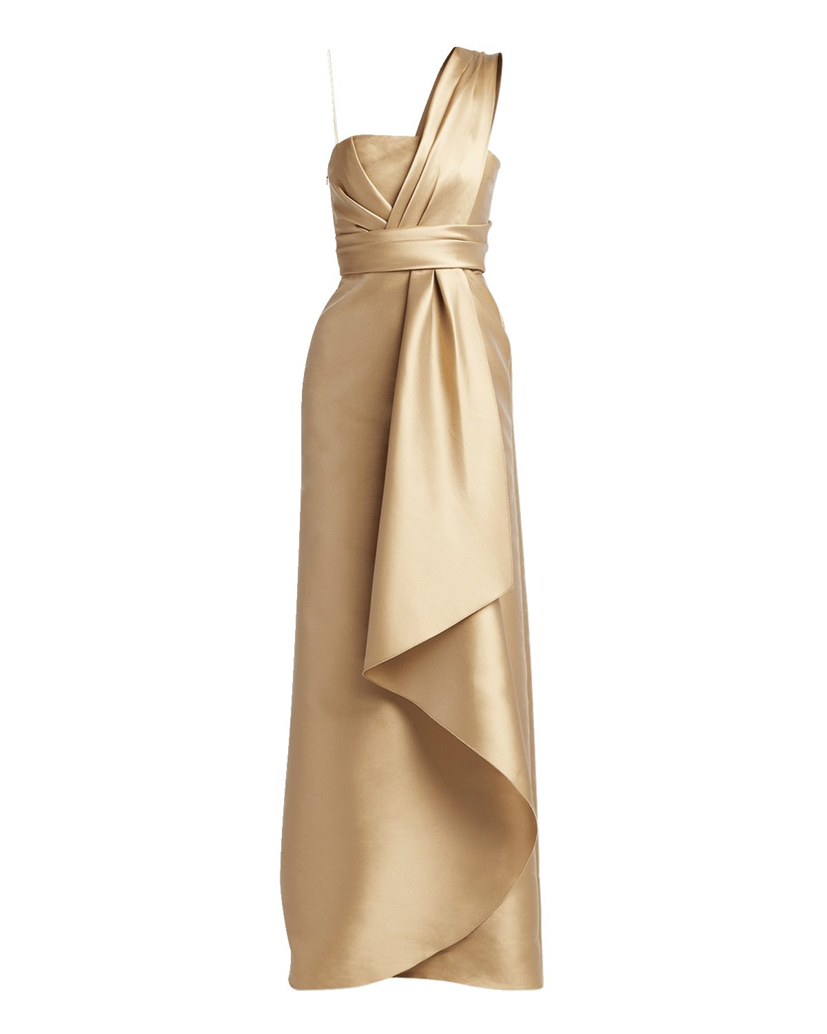Alberta Ferretti Pleated Drape One-Shoulder Satin Gown