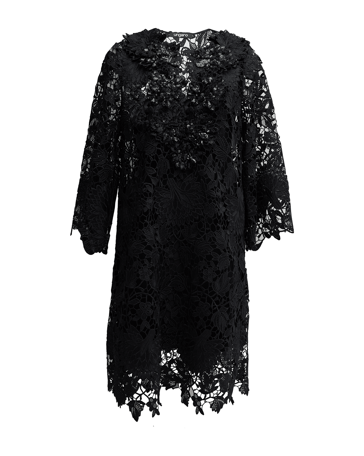 Ungaro Hannah 3/4-Sleeve Floral Lace Shift Dress