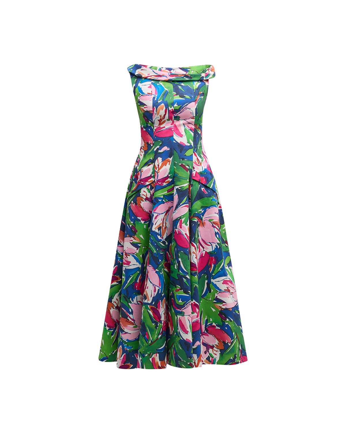 Talbot Runhof Jungle-Print Bateau-Neck Cotton Pique Midi Dress