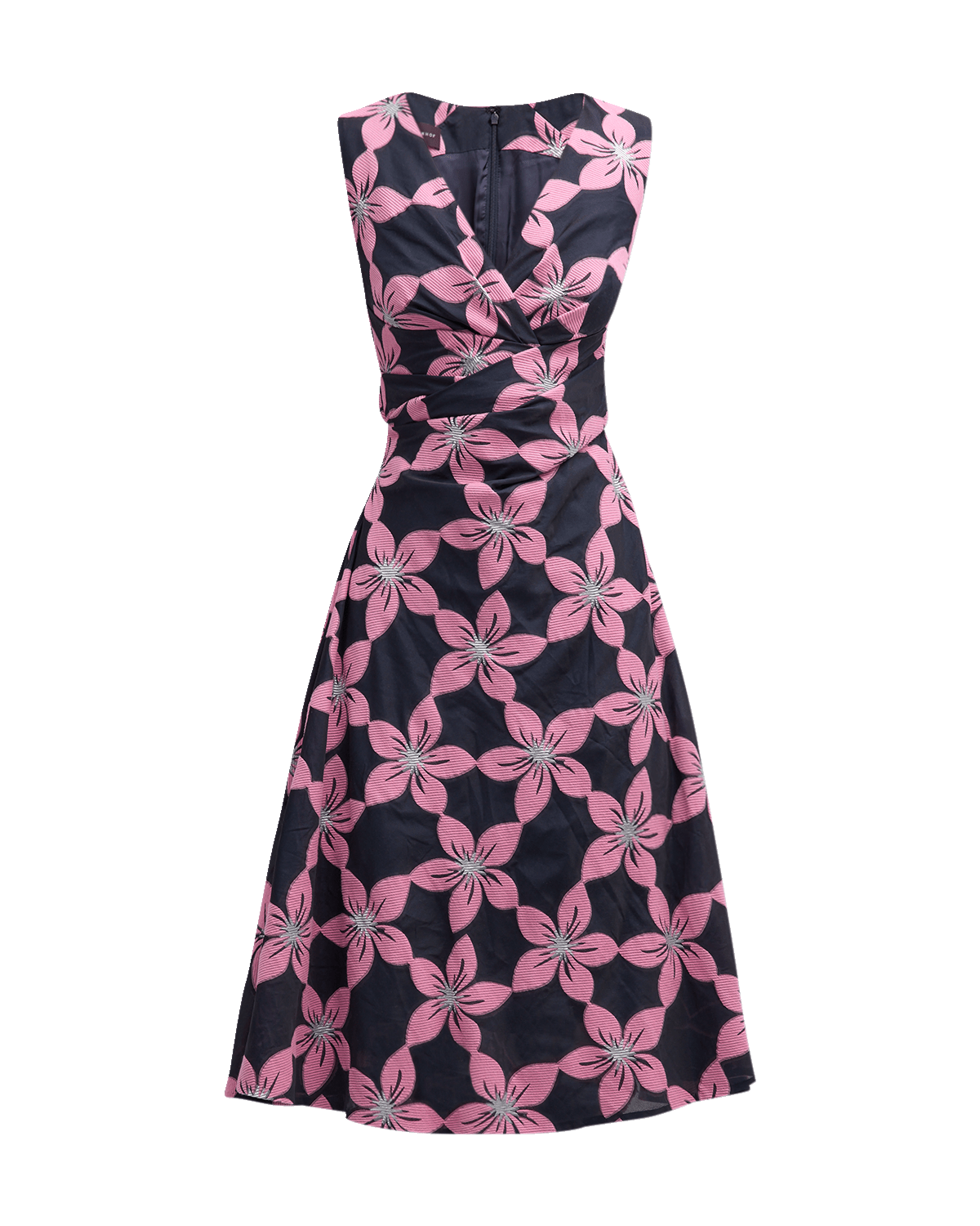 Talbot Runhof Poinsettia Cotton Jacquard Draped Sleeveless Dress