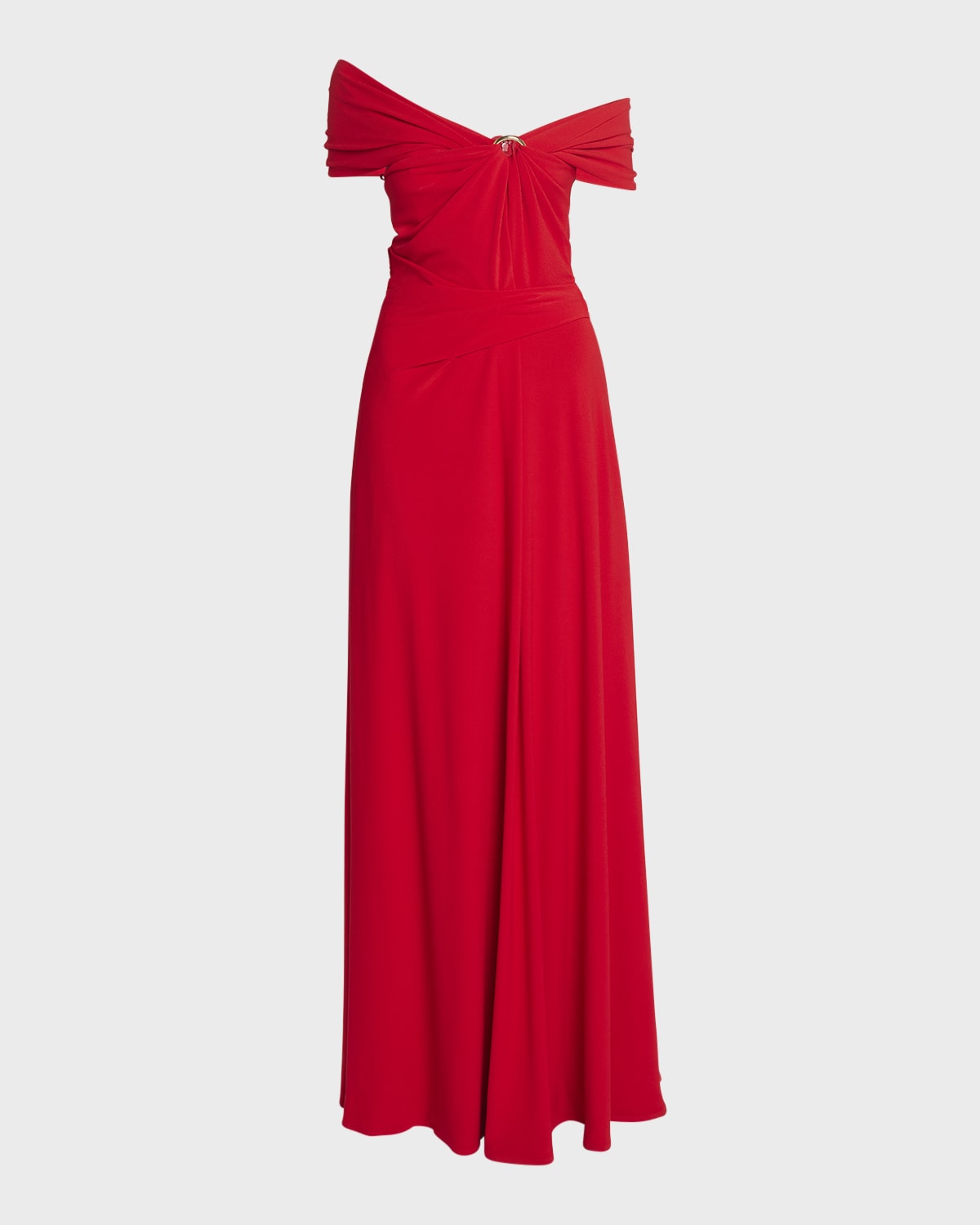 Talbot Runhof O-Ring Off-The-Shoulder Jersey Crepe Gown