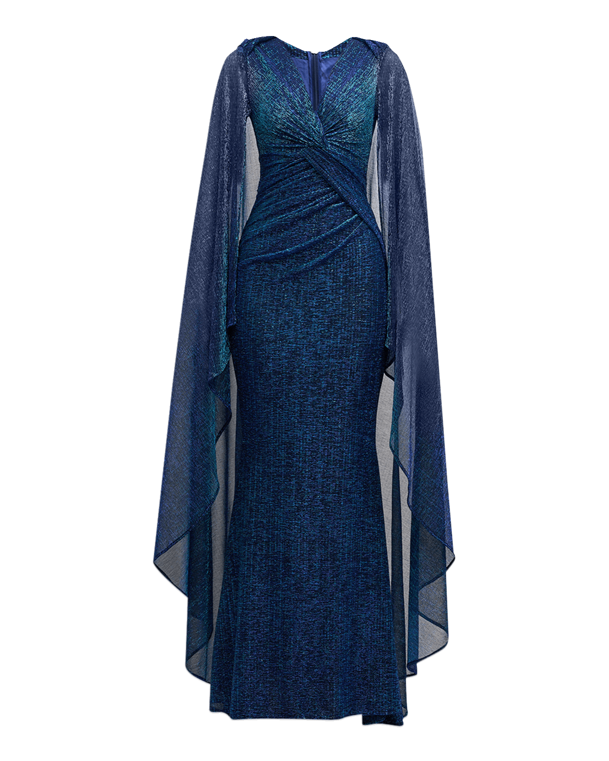 Talbot Runhof Matrix Metallic Cape Twisted Trumpet Gown