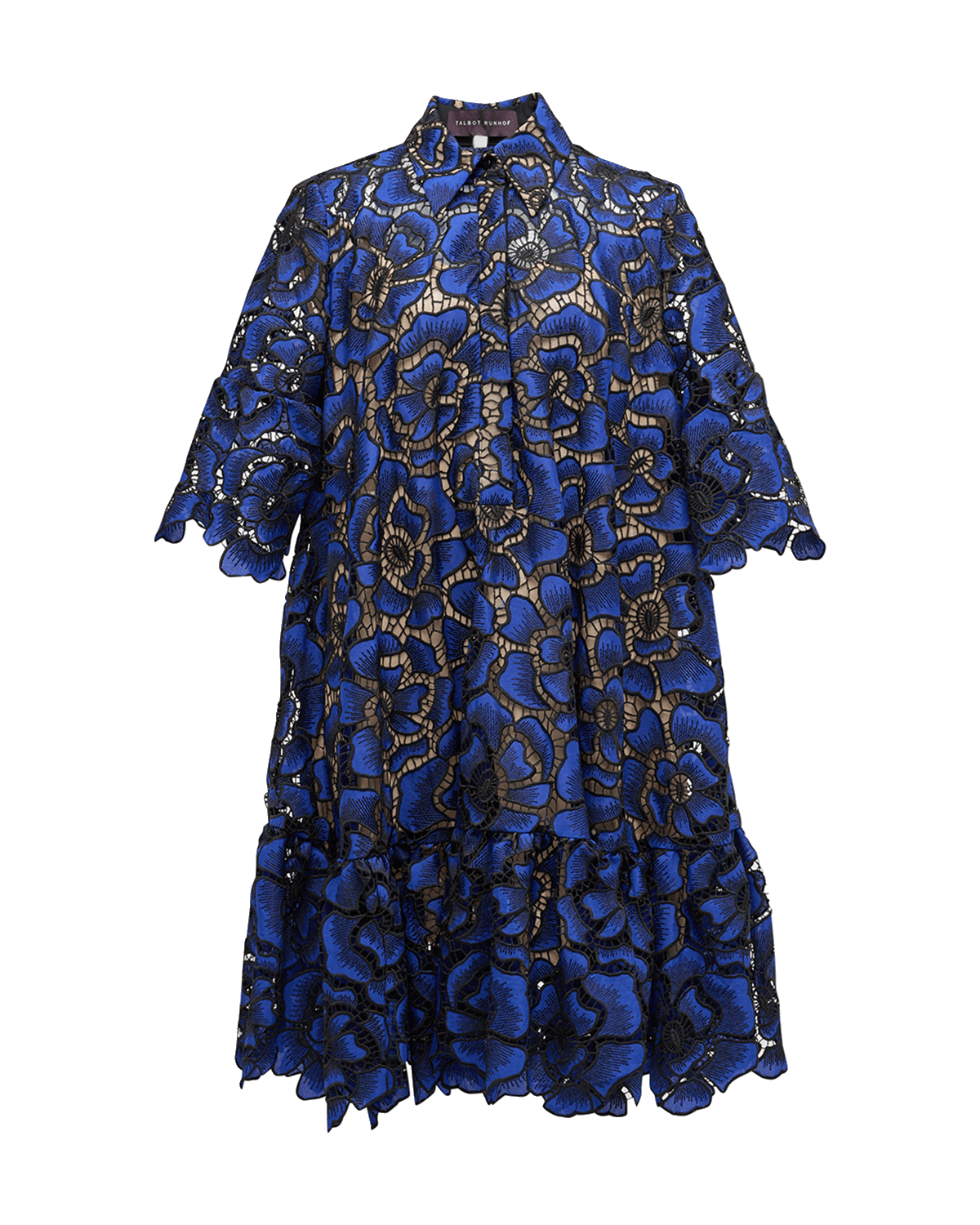 Talbot Runhof Cornflower Embroidered Ruffle Shirtdress