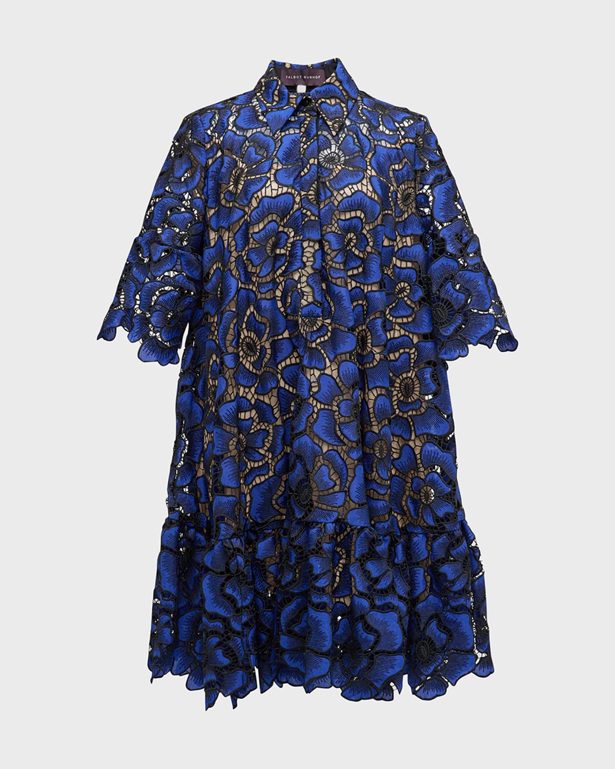 Talbot Runhof Cornflower Embroidered Ruffle Shirtdress