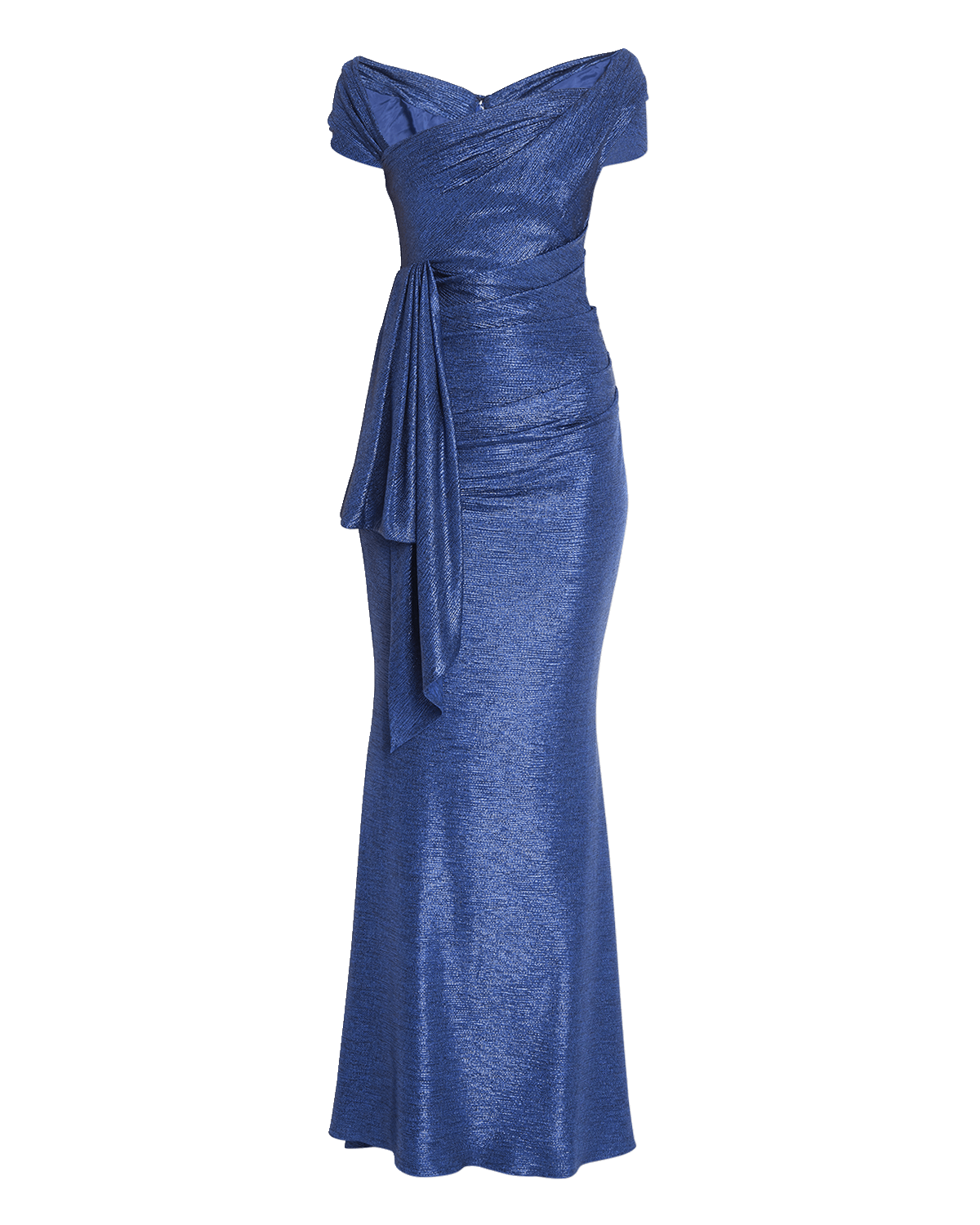 Talbot Runhof Mirrorball Draped Off-Shoulder Gown