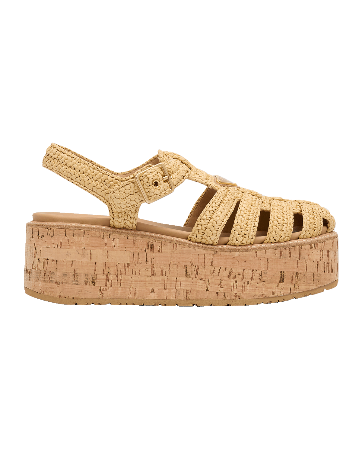 Prada Raffia Cork Platform Fisherman Sandals