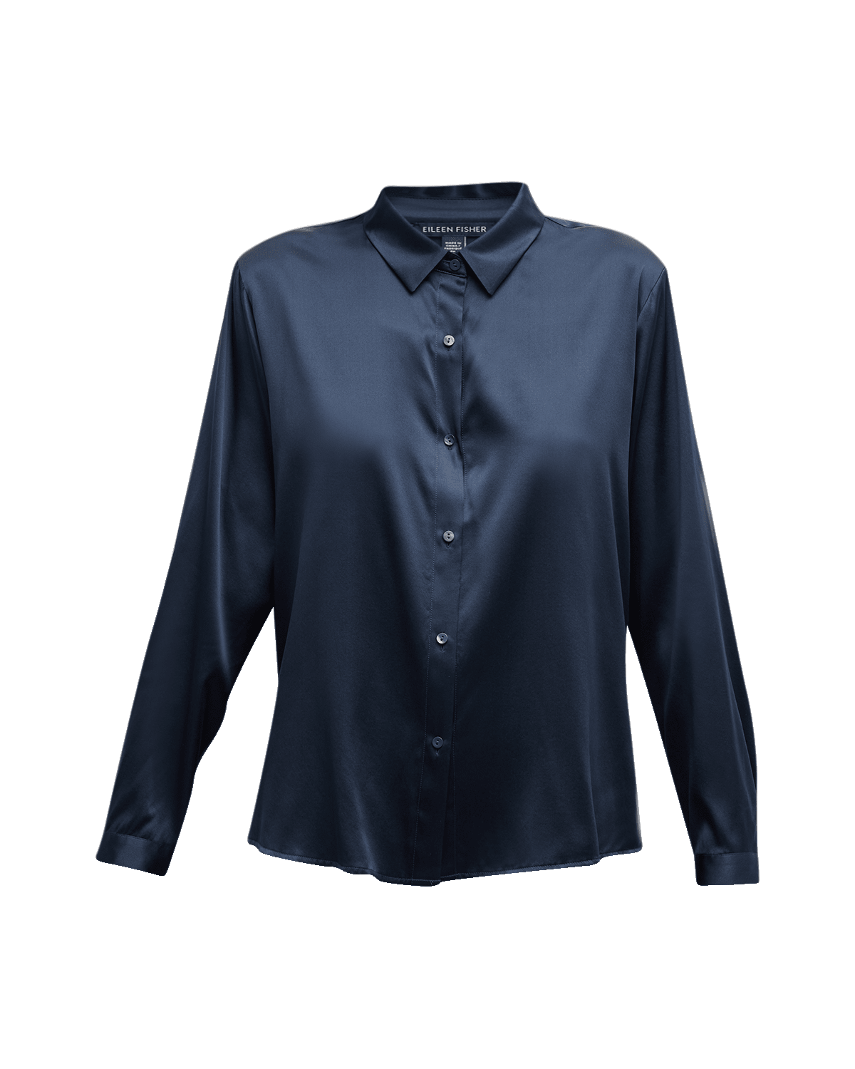 Eileen Fisher Point-Collar Button-Down Satin Blouse
