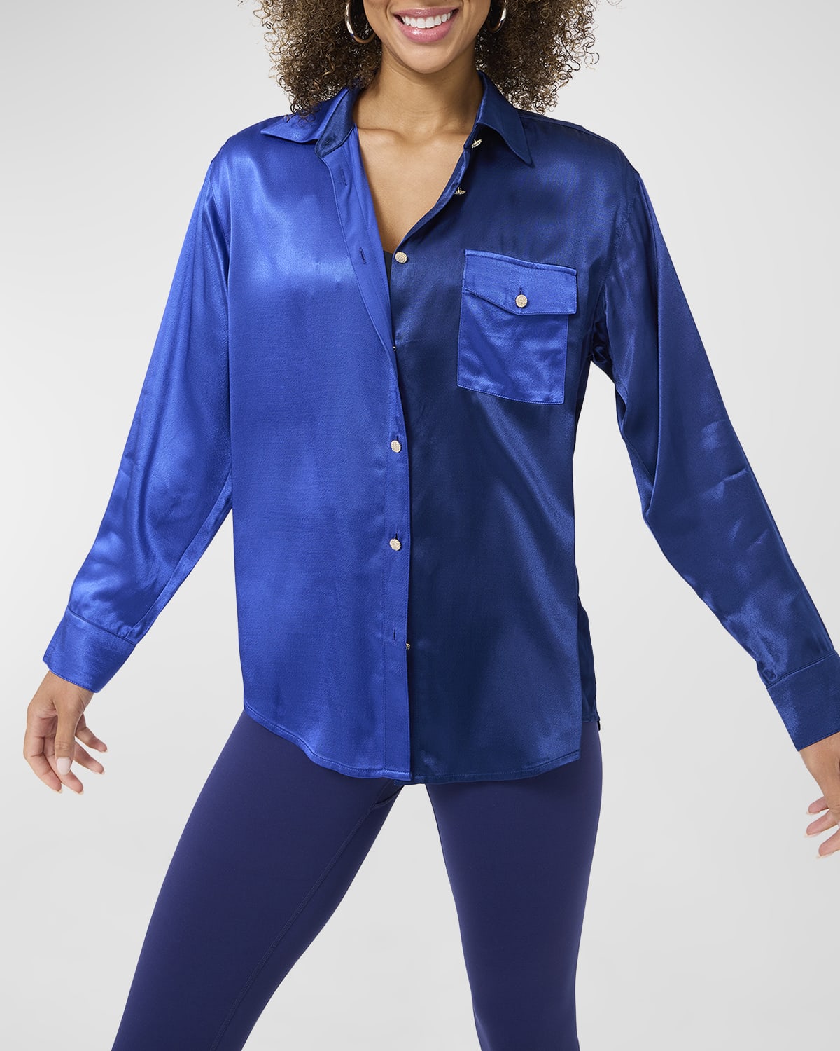 Terez Colorblock Satin Button-Front Shirt