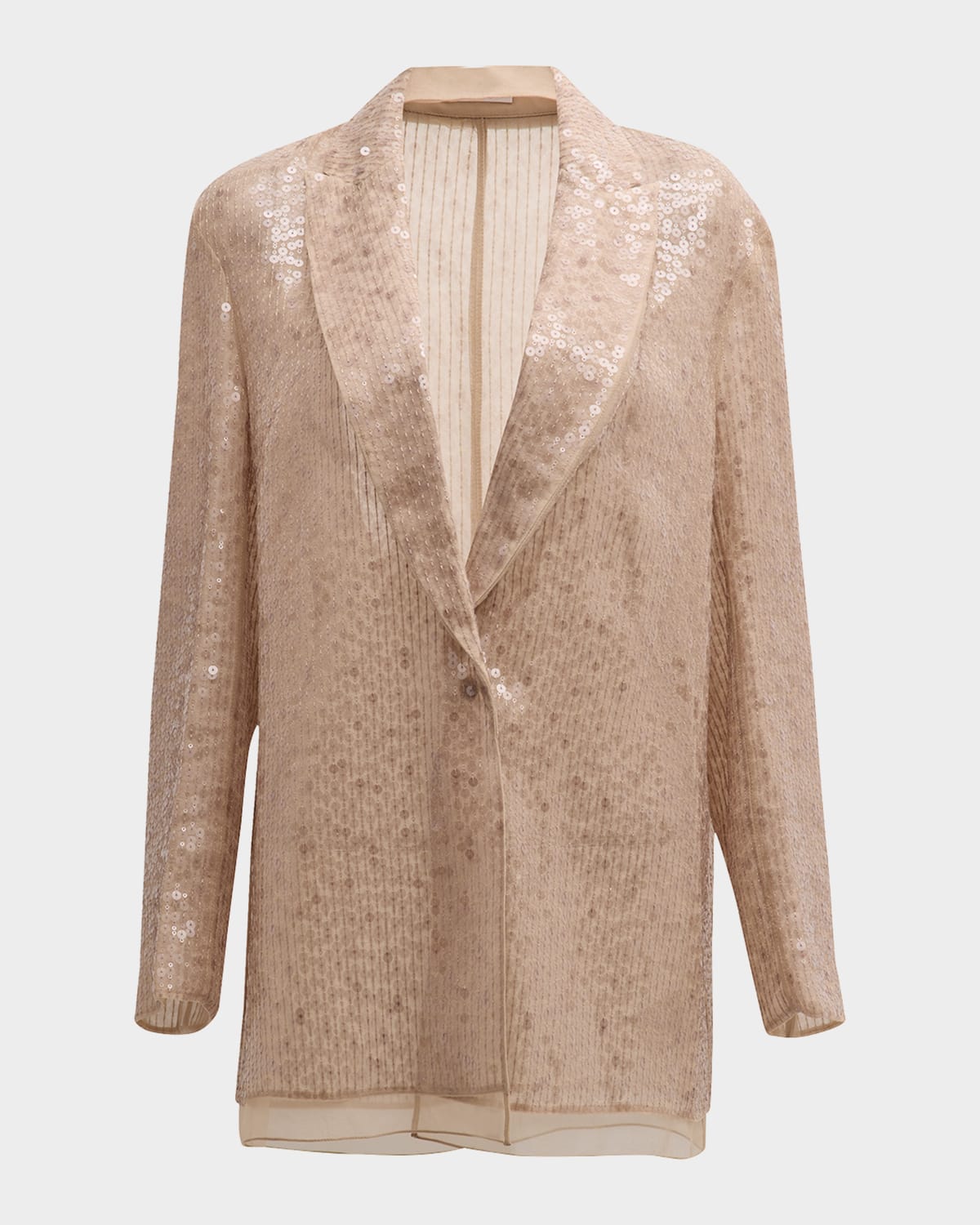 Brunello Cucinelli Crispy Silk Single-Breasted Paillette Blazer Jacket