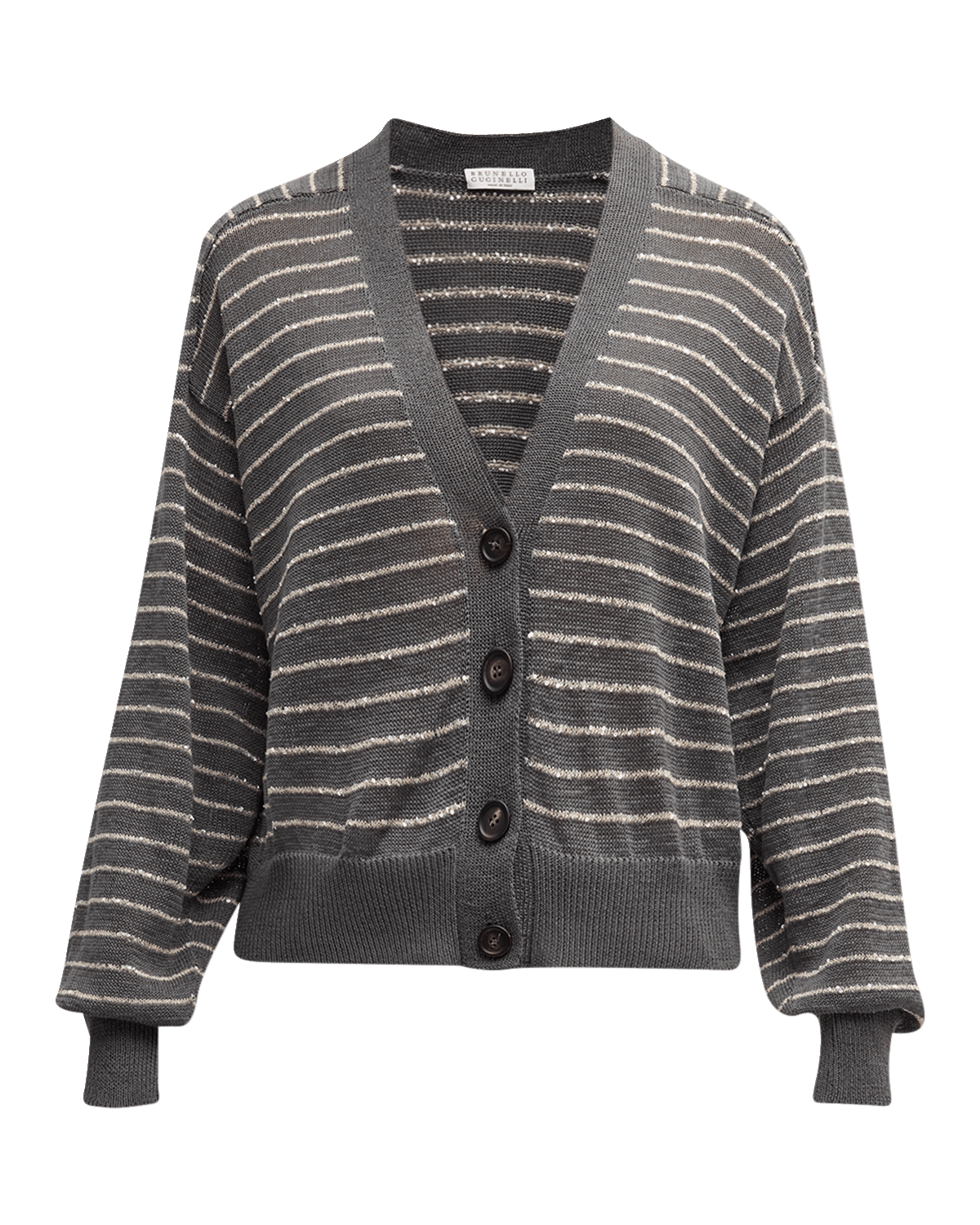 Brunello Cucinelli Cotton Knit Glam-Stripe Cardigan