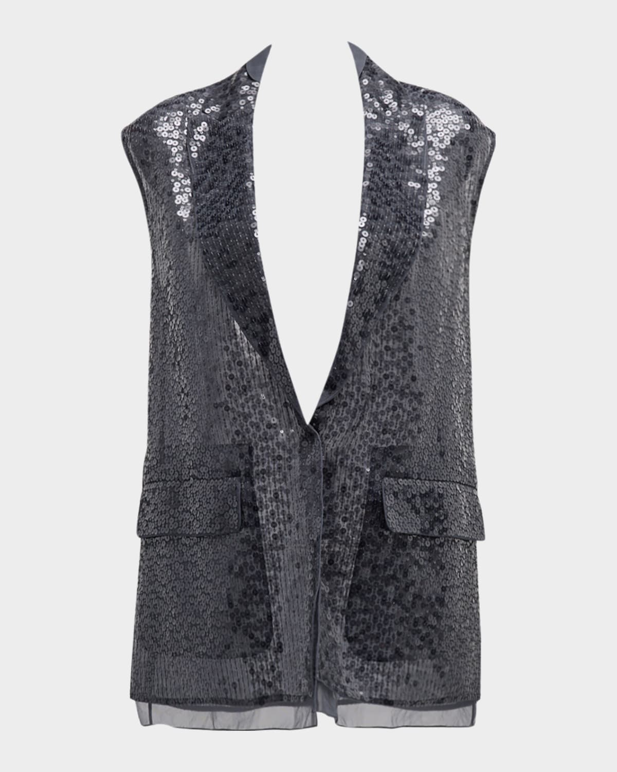 Brunello Cucinelli Crispy Silk Layered Long Paillette Vest