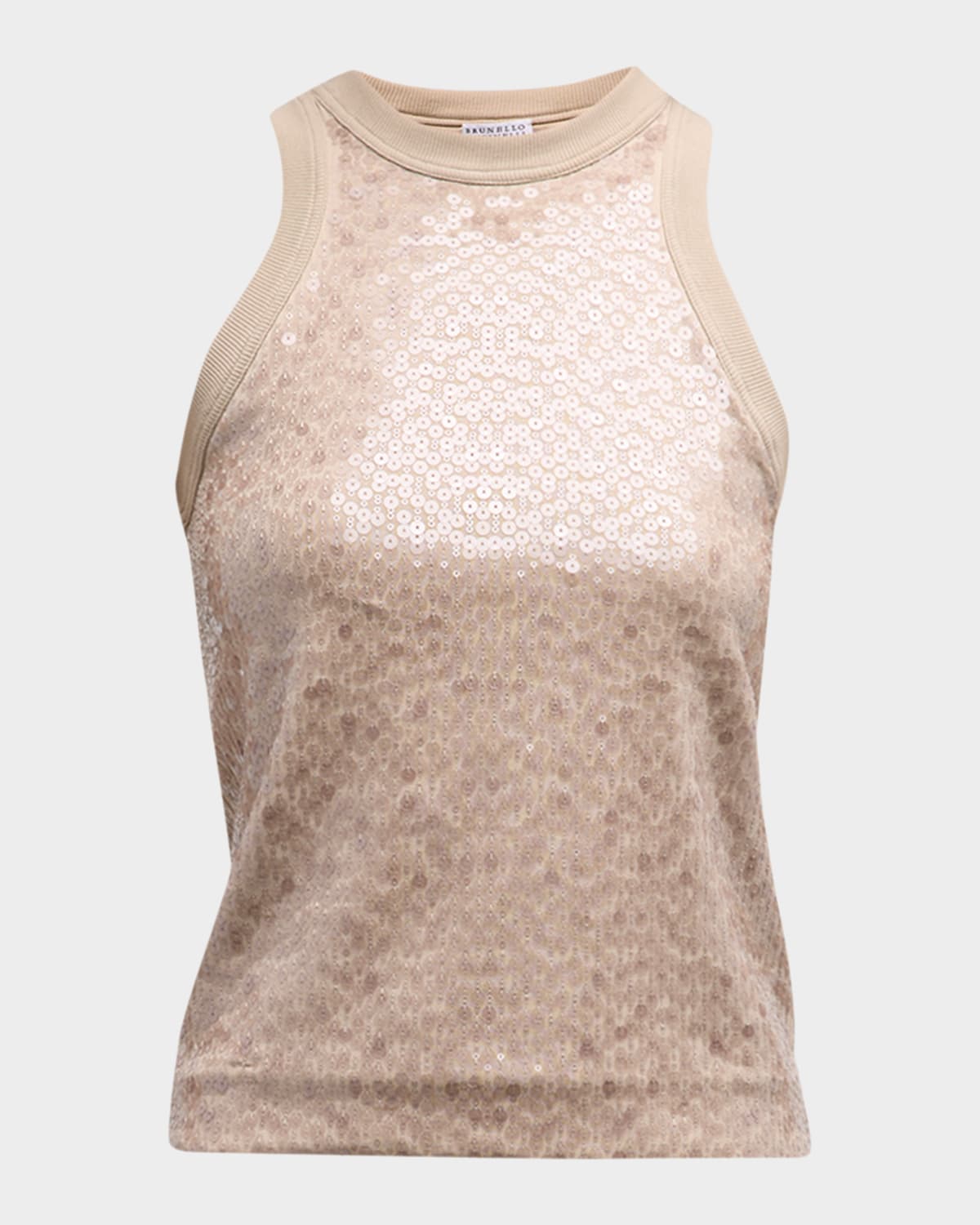 Brunello Cucinelli Paillette Embellished Cotton Rib Tank Top