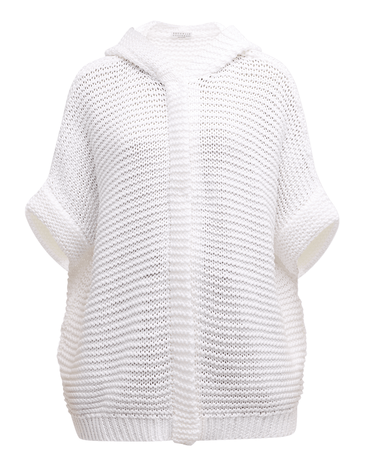 Brunello Cucinelli Short-Sleeve Zip-Up Cotton Hooded Cardigan