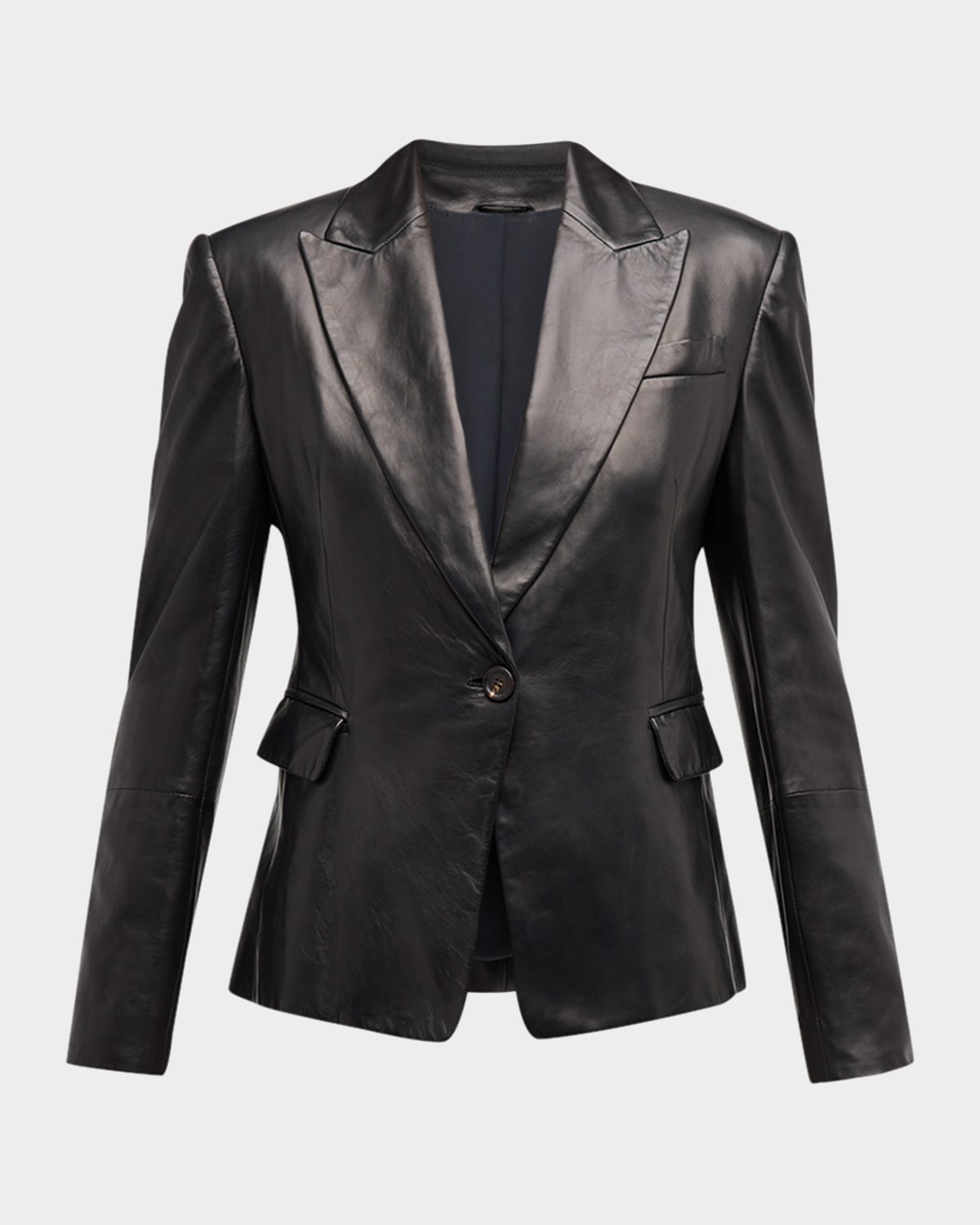 Brunello Cucinelli Nappa Leather Short Blazer Jacket In Black