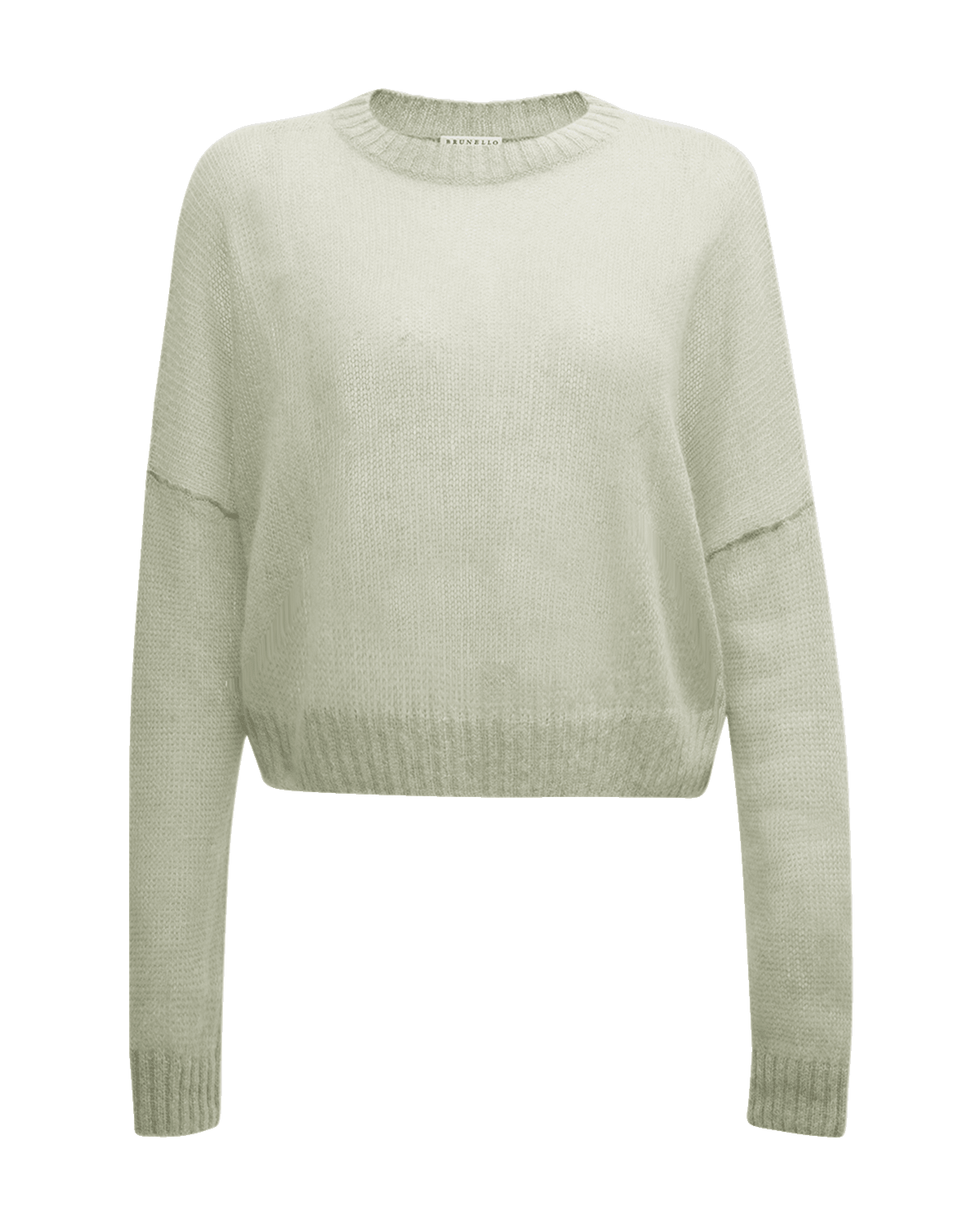 Brunello Cucinelli Airy Mohair Wool Long-Sleeve Crewneck Crop Sweater