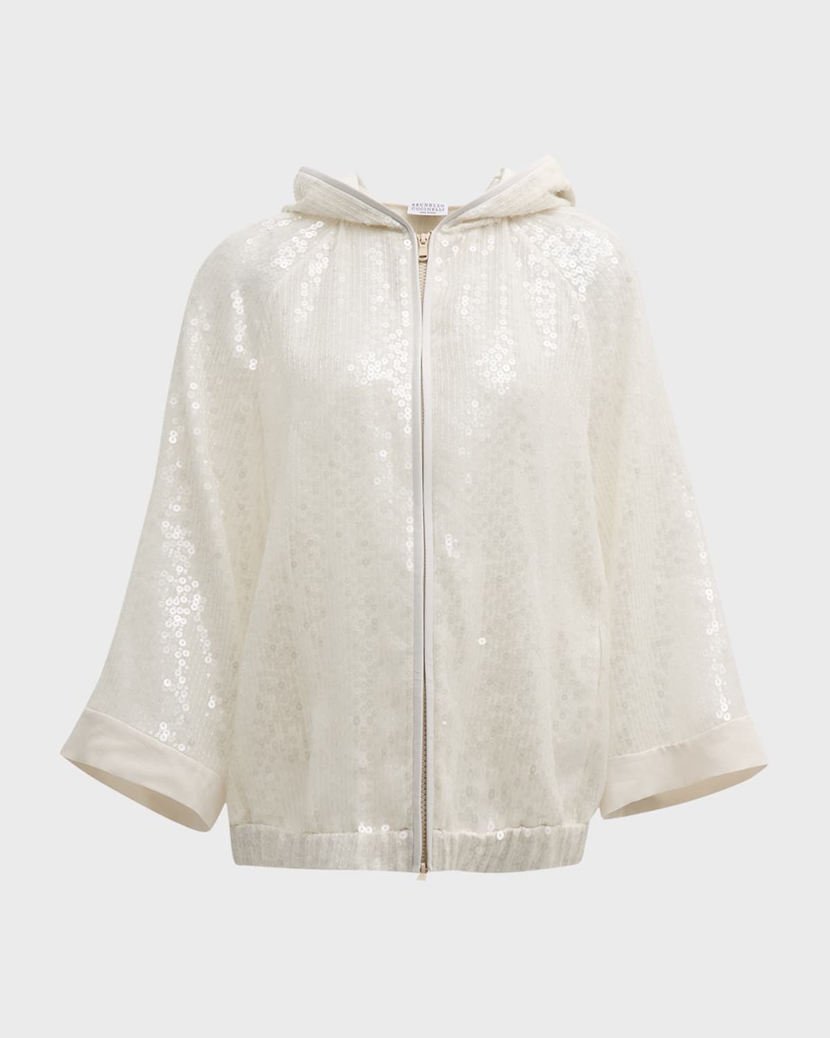 Brunello Cucinelli Cripsy Silk Paillette Hooded Jacket