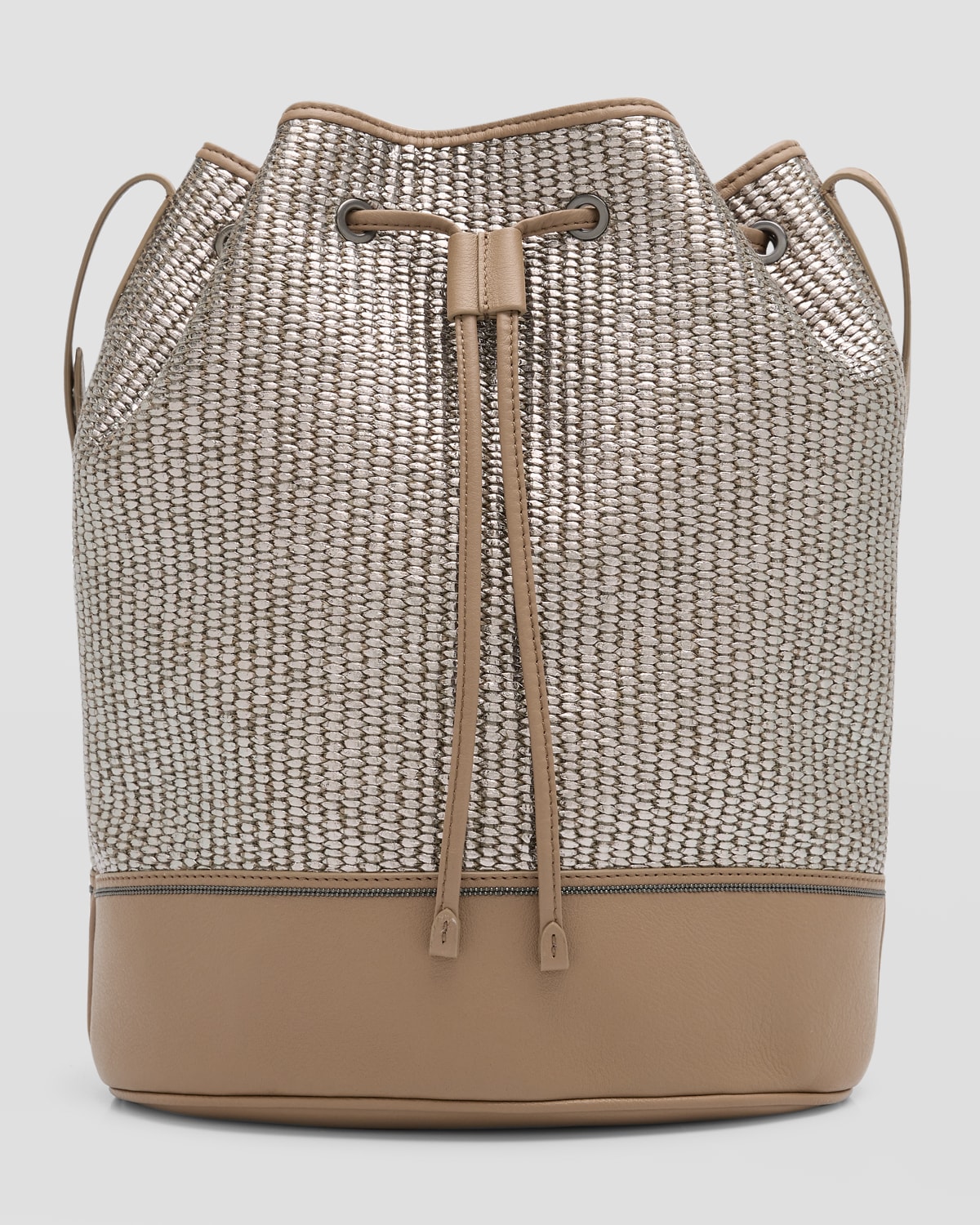 Brunello Cucinelli Drawstring Metallic Raffia Bucket Bag