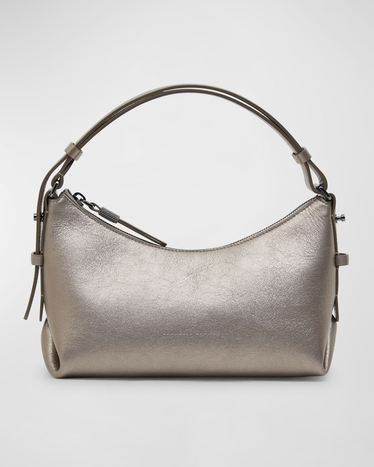 Brunello Cucinelli Zip Metallic Leather Shoulder Bag