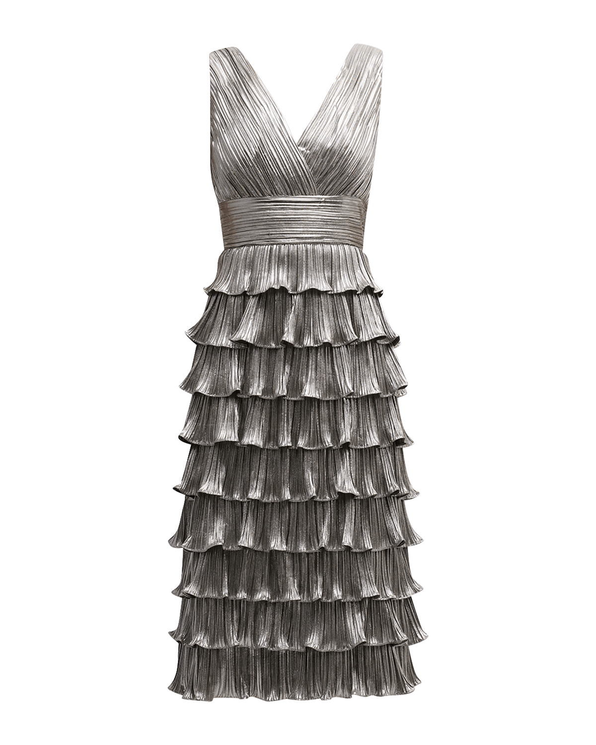 Zac Posen Sleeveless Metallic Ruffle Tiered Midi Dress