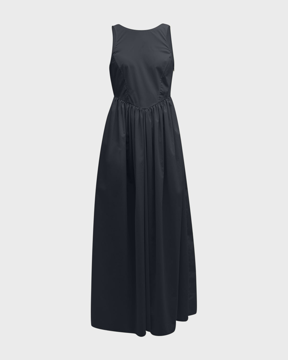 Emporio Armani Sleeveless Ruched Cotton Poplin Maxi Dress