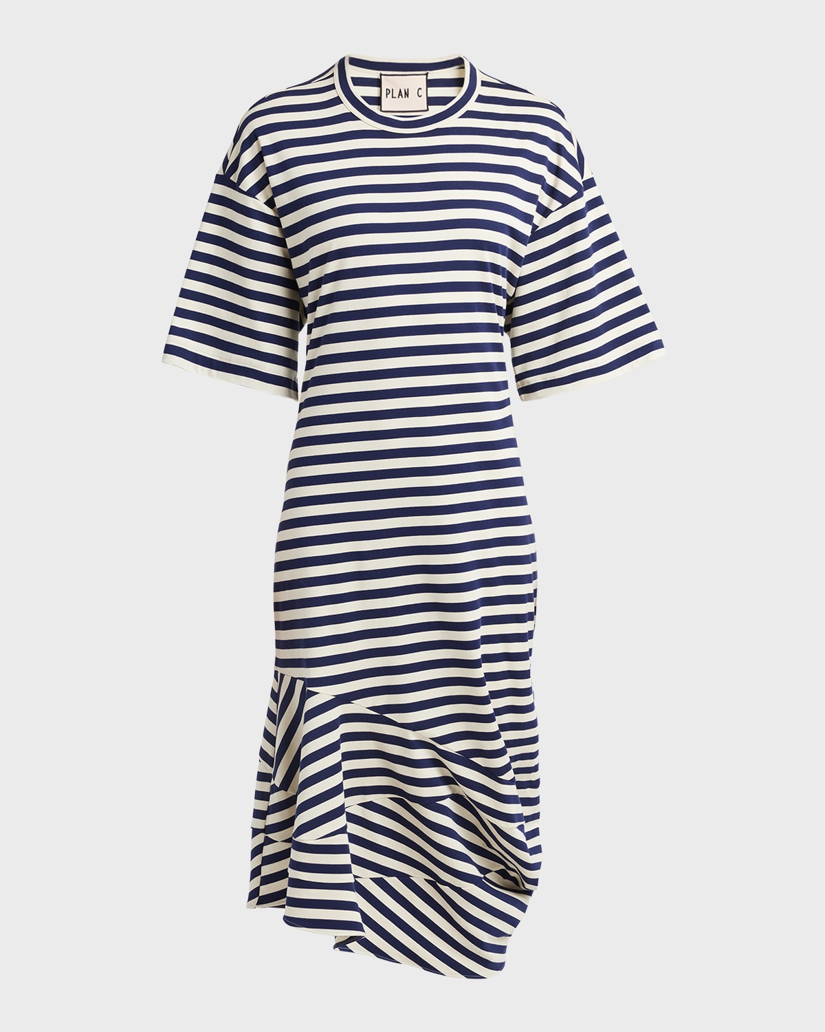 Plan C Patchwork Striped Short-Sleeve Midi T-Shirt Dress