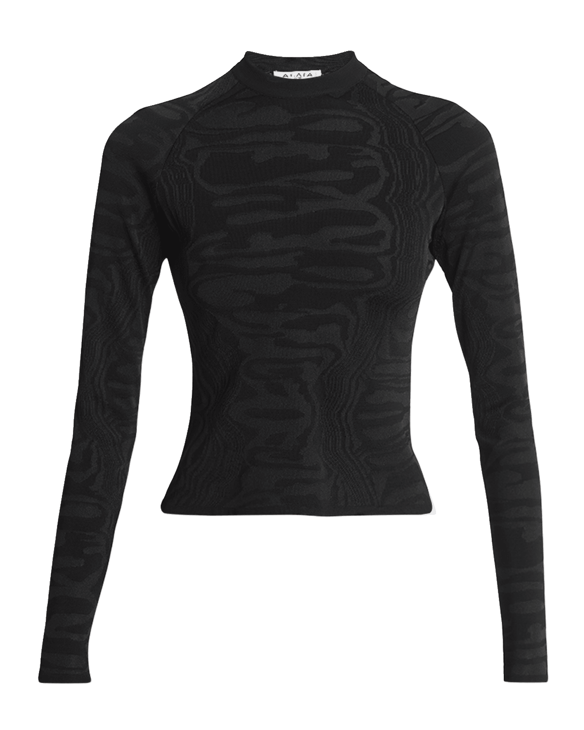 ALAIA Oil-Intarsia Long-Sleeve Fitted Top