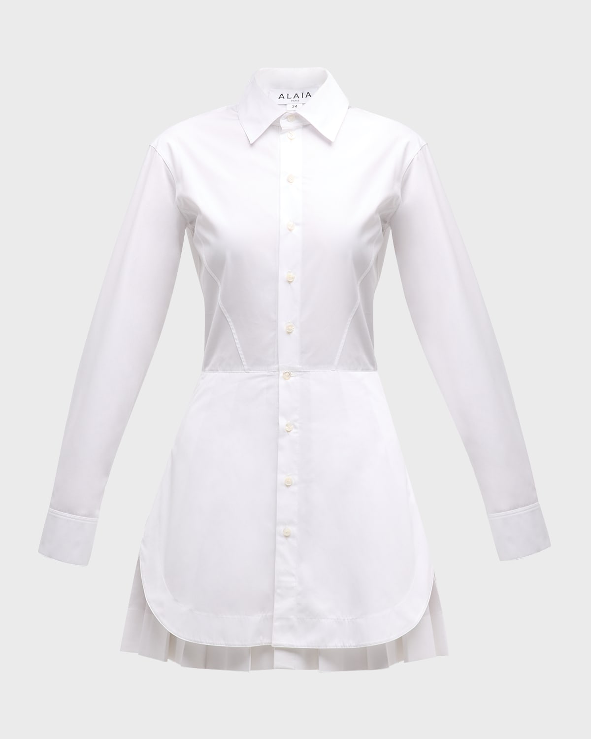 ALAIA Mini Shirtdress with Pleated Skirt Underlayer