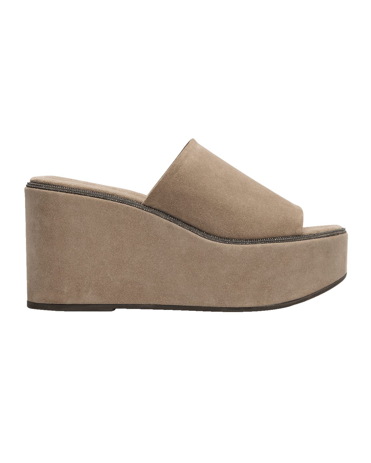 Brunello Cucinelli Suede Slide Wedge Platform Sandals