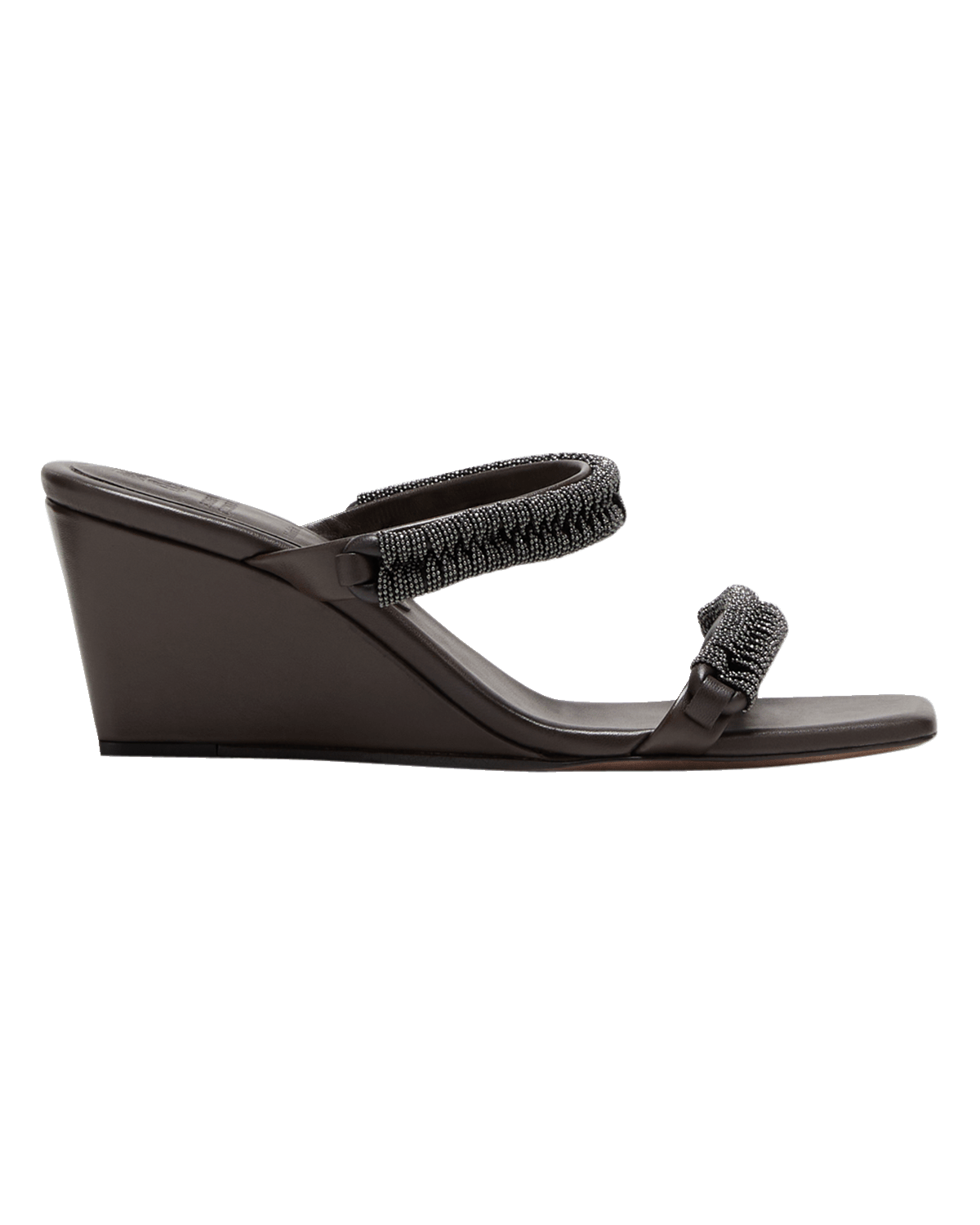 Brunello Cucinelli Monili Dual-Band Slide Wedge Sandals