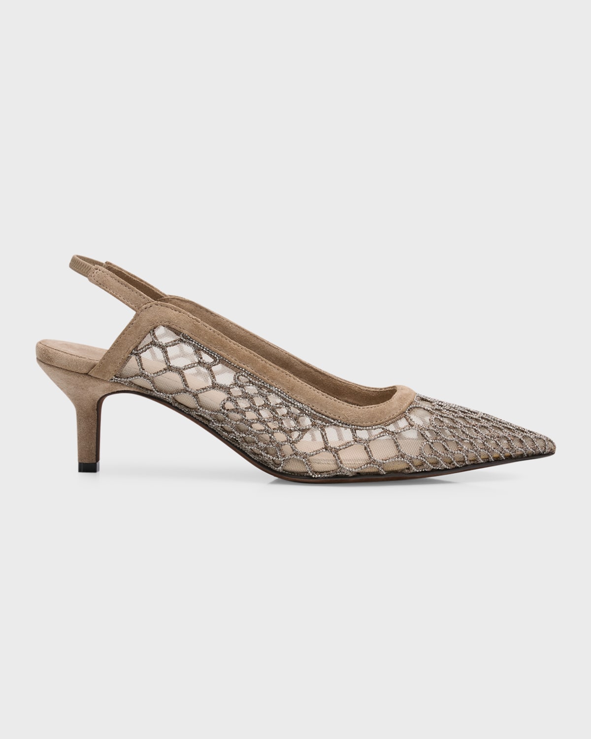 Brunello Cucinelli Crystal Mesh Net Slingback Pumps
