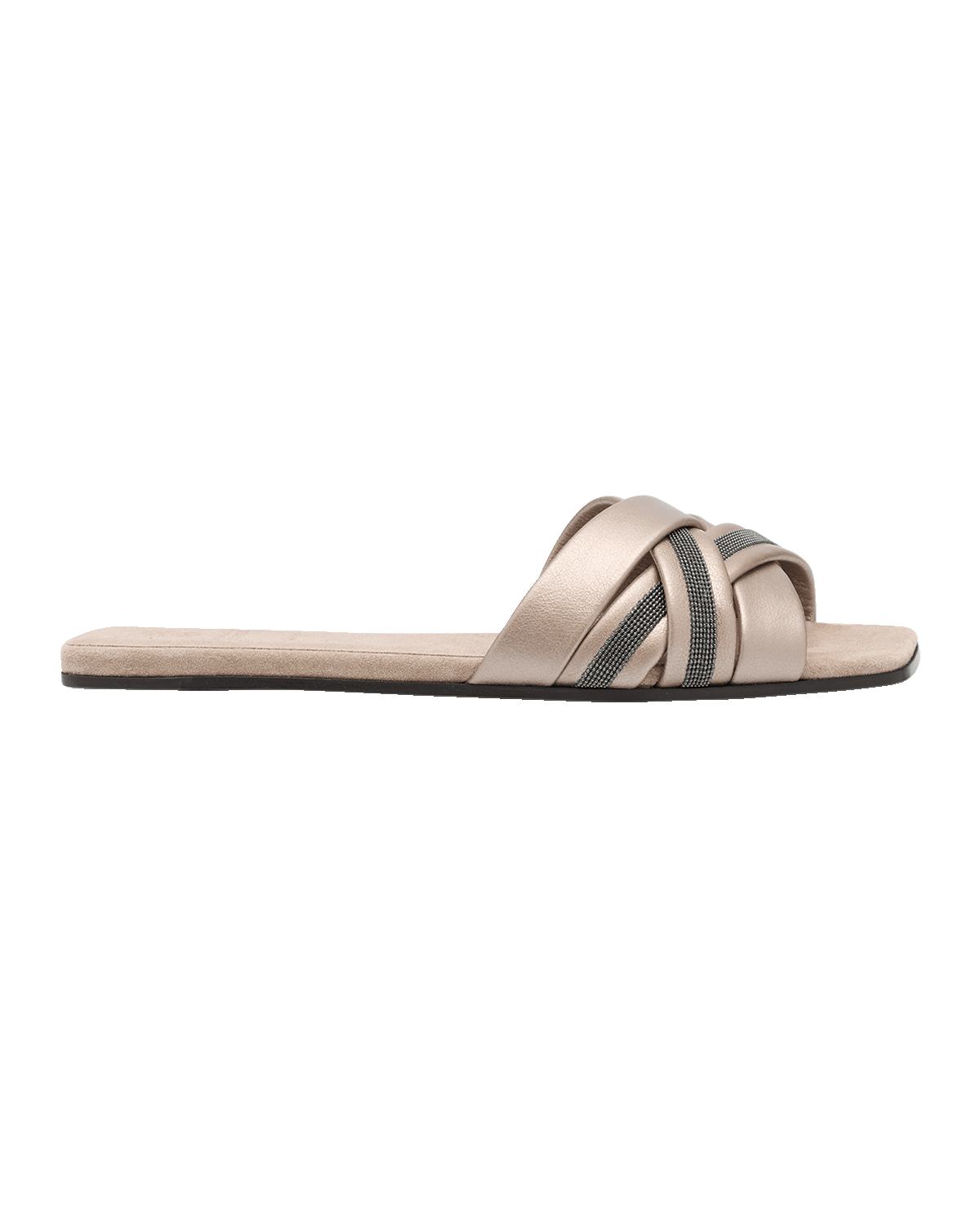 Brunello Cucinelli Metallic Leather Crisscross Slide Sandals