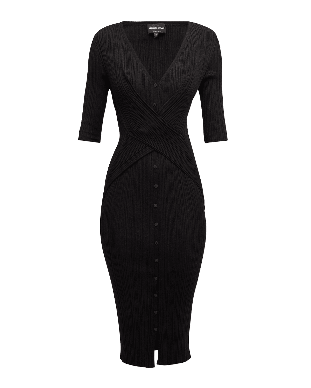 Giorgio Armani Button Front Ribbed Body-Con Midi Dress