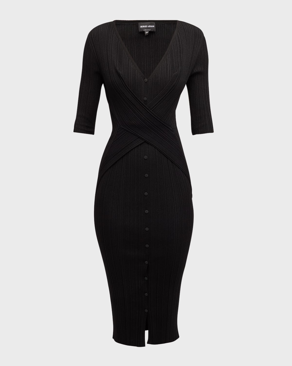 Giorgio Armani Button Front Ribbed Body-Con Midi Dress
